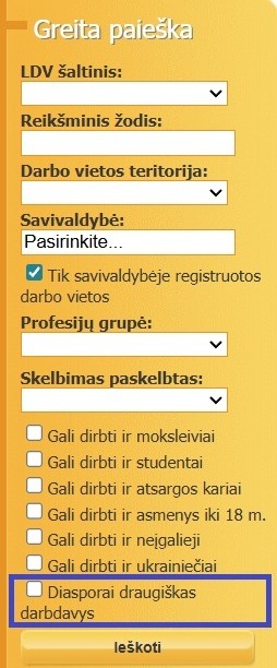 Savitarnos paieškos ekrano pavyzdys